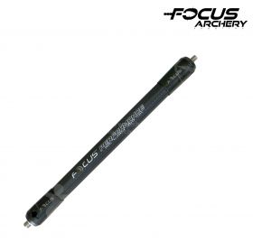 Compact, high-quality Focus Archery Stabilizer Performance Short, made of carbon and available in 10 and 12 inches, provides balance and vibration reduction, designed for use with side stabilizers and V-bar.