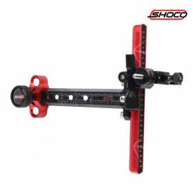 Side angle of the Shocq Sight Align Aluminum in grey, showing its clean lines and sturdy extension bar. Available in 6-inch (15.2 cm) or 9-inch (22.9 cm) aluminum options, this sight is designed to suit beginner recurve archers. The product range includes