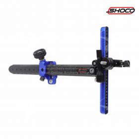 Side view of the Shocq Sight Align Carbon, showing its carbon extension and minimalist design. The sight includes a 9-inch (22.9 cm) carbon bar that provides a longer sight radius while keeping weight low. Compatible with recurve bows, it is available in 
