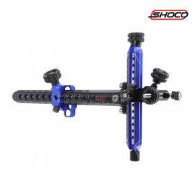 Image of the Shocq Sight Align Pro Aluminum showing its sleek aluminum body and 9-inch (22.9 cm) extension bar. Built for recurve archers and compound bows up to 40 lbs (18.1 kg), it features tool-free windage and elevation adjustments. The sight is micro