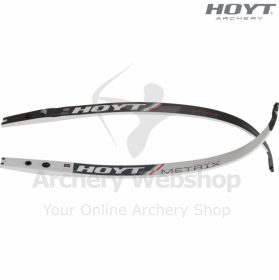 This image shows the Hoyt Metrix™ Series Limbs featuring a high-modulus carbon exterior and a carefully engineered composite structure. The limbs display a sleek carbon finish, refined curvature, and reinforced limb tips that support precise string alignm