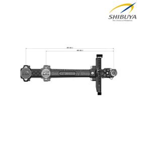 Detailed view of the Shibuya Ultima CP Pro G2 400-9-A compound sight showing the carbon extension arm, precision windage adjustment system, and aluminum elevation rail. The sight is engineered for tournament archery and demanding 3D archery courses where 
