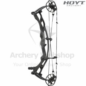 Image of the Hoyt REDWRX RX-10 Ultra highlighting the stabilized longer riser profile and HBX Gen 4 cam module. The XTS micro-tuning modules display their lateral and vertical adjustment capability. The bow appears in a Georgia Clay finish with matching l