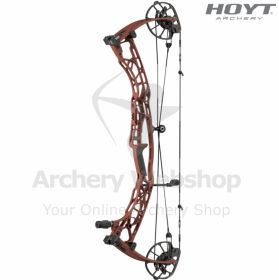 Image focusing on the HBX LD cam of the Hoyt Alpha AX-3 33 LD. The cam shows its module positions for 31.25–33 inch draw lengths and adjustable 75–85% let-off. Cable and string tracks are clearly machined, reflecting Hoyt’s precision engineering for long-