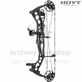 Close-up image of the Hoyt Enduro equipped with the Enduro 5-Pin Pic Rail Sight and QAD Hunter Drop Away Rest. The mounting system, fiber-optic pins, and clean sight alignment highlight the precision of the package. The riser’s geometry and accessory inte