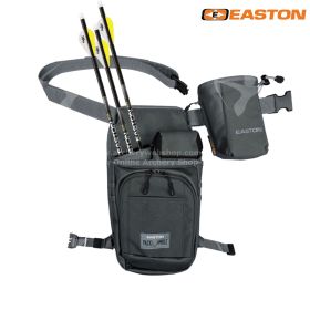 Image showing the Easton Pack Mule Field Quiver designed for comfort and full gear organization. The quiver includes an articulating hip-hugger belt with a D-loop suspension system, a supportive leg strap, and a compression-molded back panel for all-day s