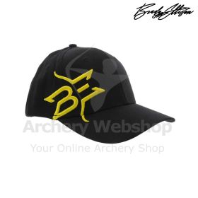 Side profile of the Brady Ellison baseball cap in Navy, showing the curved brim shading the logo‑embroidered front panel with even stitching detail and reinforced structured crown; sweat‑wicking interior band is visible, suggesting comfort and practicalit