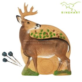 Game Room Hunt Series Whitetail Deer dartboard in focus, installed in a modern game room setting. The board displays several embedded darts, but the surface looks intact thanks to self-healing foam. Ideal for enthusiasts who enjoy archery-style games and 